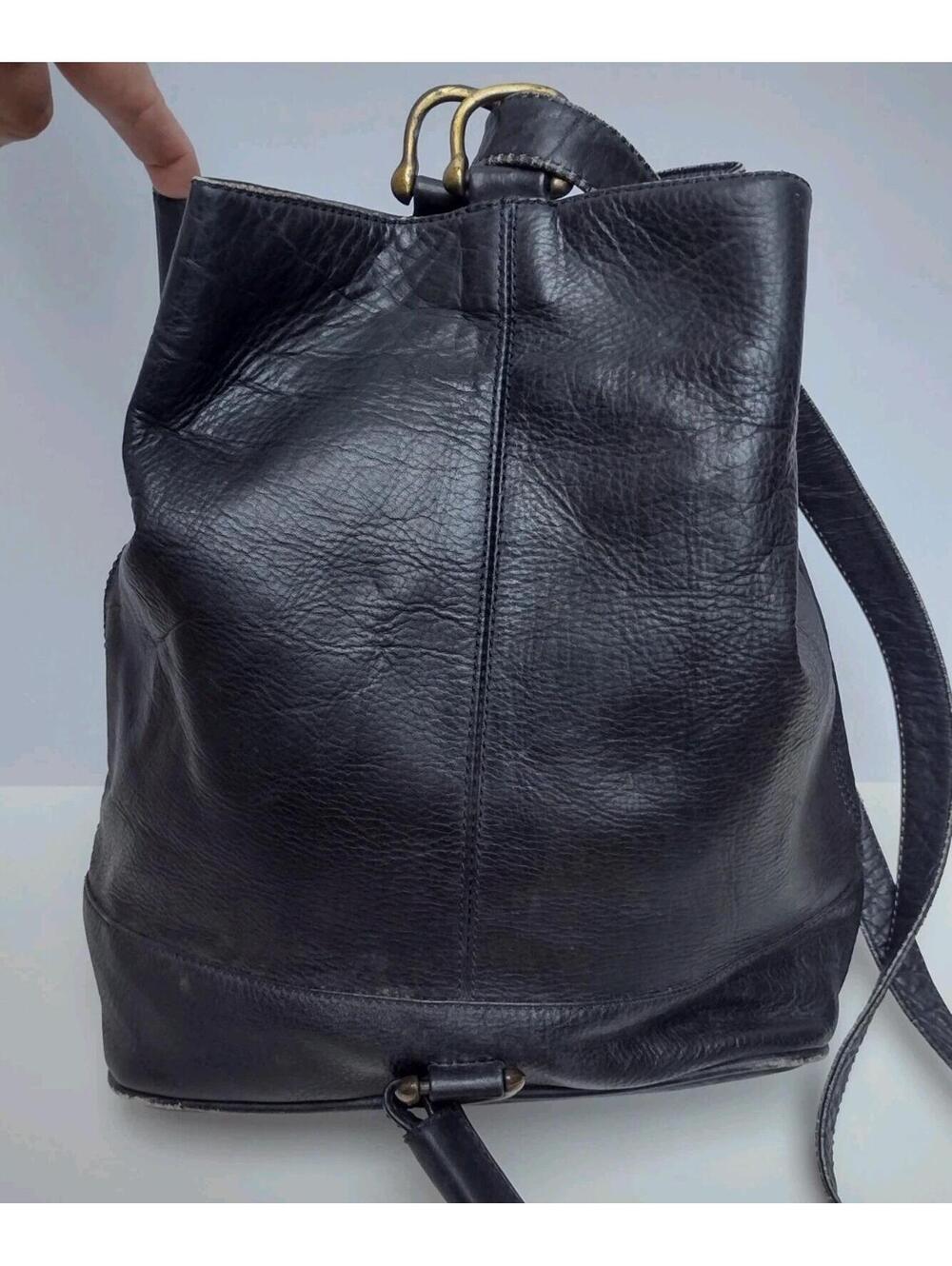 Vintage Piel Leather Convertible Bucket Backpack Bag Full Grain Black Colombia